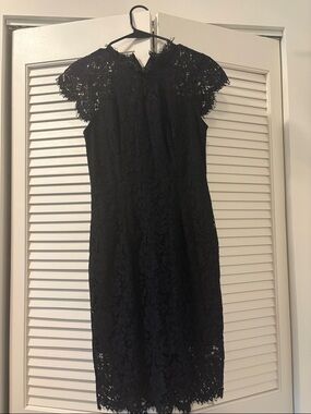Black Lace Cap-Sleeve Sheath Dress